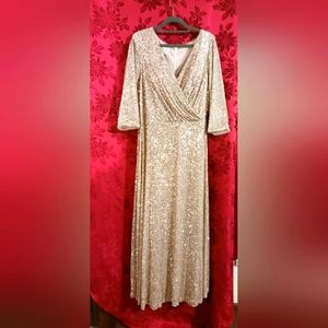 Gold Sequin size 16 womans long formal Aline gown/dress